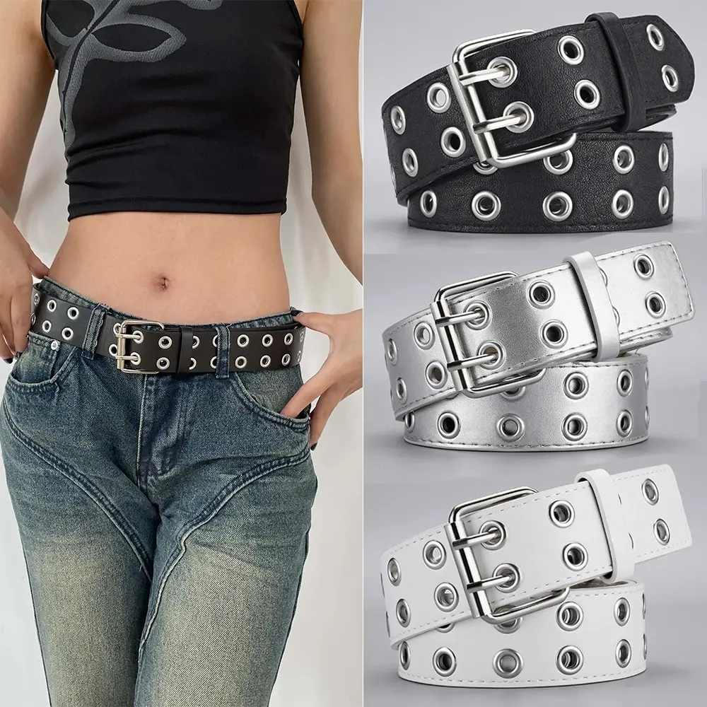 1 adet kadın kemeri eğilim basit çift delik erkekler kemer Punk Hip Hop kaya tarzı alt kültür Y2K kemer yumruk erkekler ve kadınlar için ücretsiz