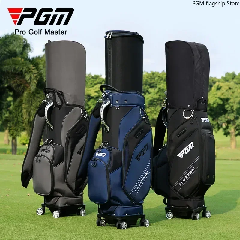 PGM Golf Bag Men's and Women's Hard Shell Retractable Golf Bag Four-wheel Flat Push Aviation Checked Bag Upside Down Clubs QB154