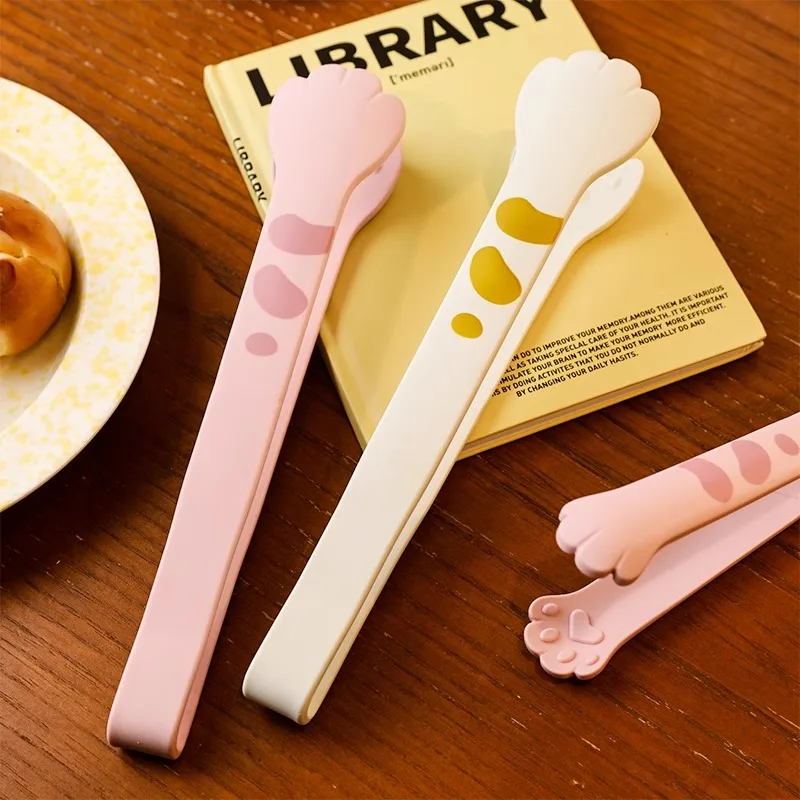 High-temperature Resistant Cat Silicone Tongs Home Mini Food Tongs for Salad Bread Snacks Noodles BBQ Long Clip Kitchen Clamp