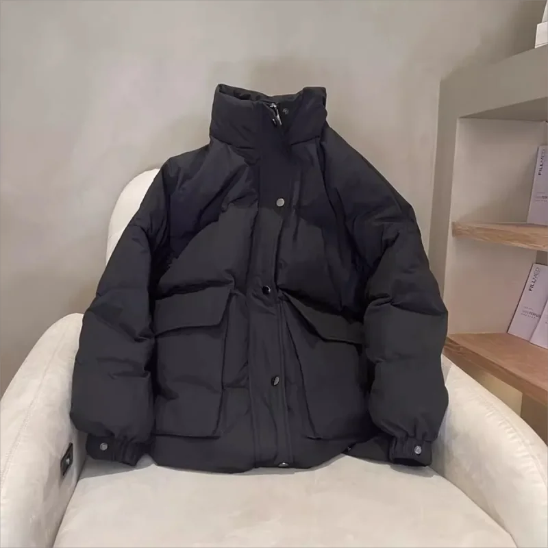 Abrigo acolchado de algodón con cuello alto y Bolsillo grande, chaqueta de talla grande, ropa de invierno, novedad