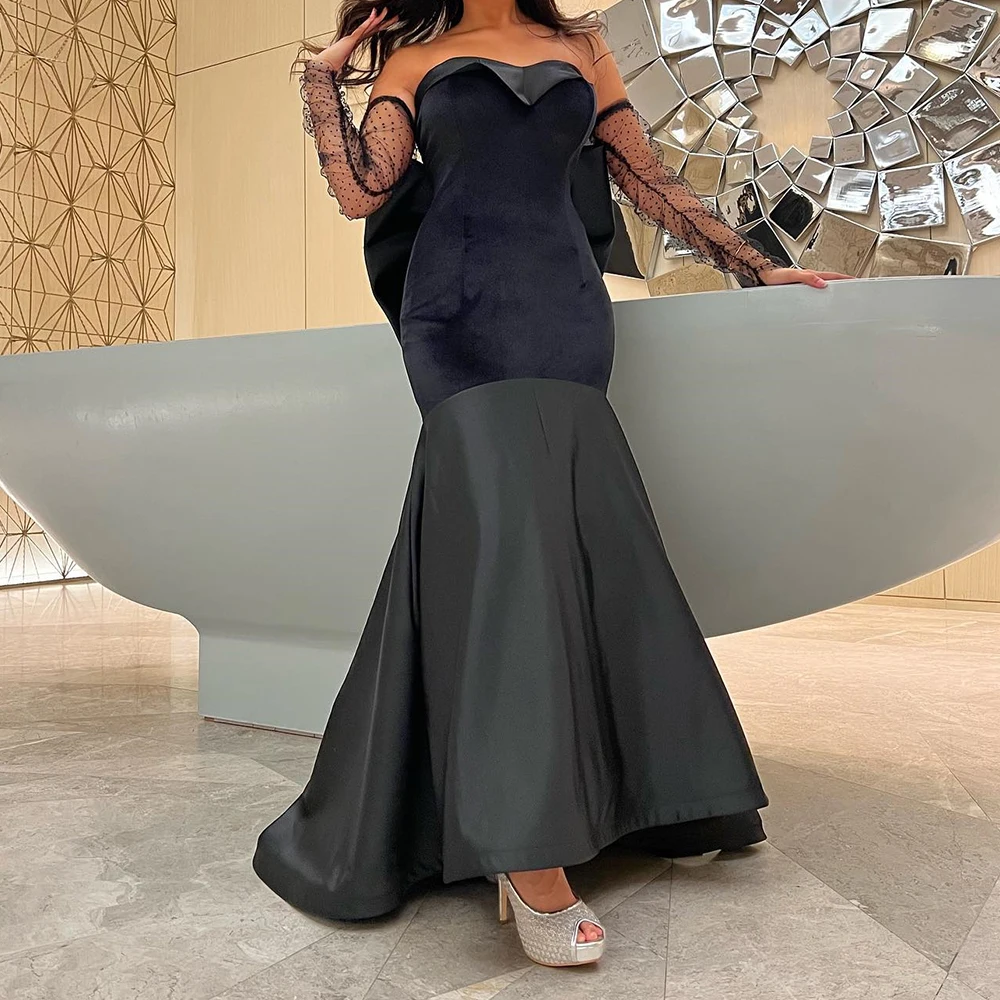 Customized Delicate Mermaid Detachable Sleeve Satin Evening Dress Modern Floor Length Sweetheart Long Sleeves Vestidos De Fiesta