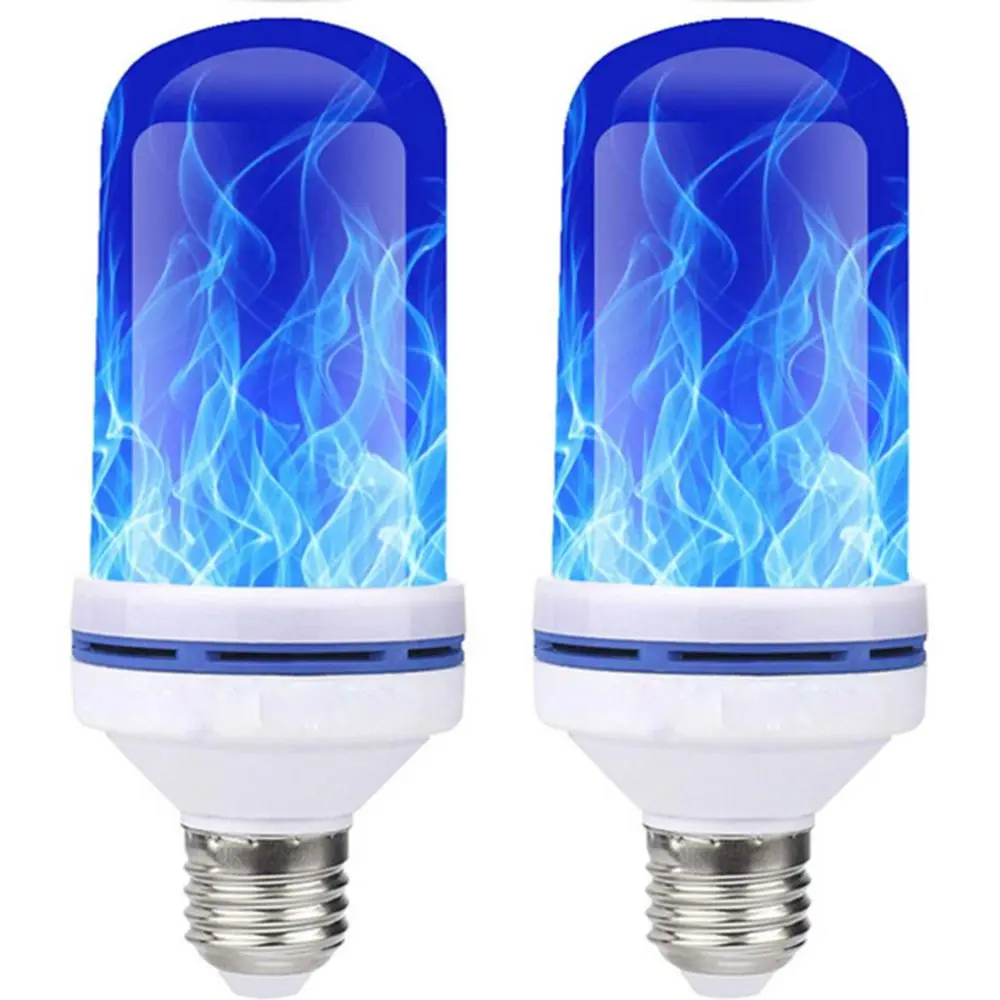 2 Pack E27 Base Flame Effect Light Bulb 4 Modes 3W LED Flame Light Bulb Blue Light Upside Down Effect Decoration Light Bulb