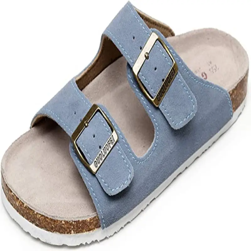 Guoluofei Cork Sandals Men With Arch Support Comfortable Summer Beach Slipper For Women Girls Ladies Leather Slide Shoes