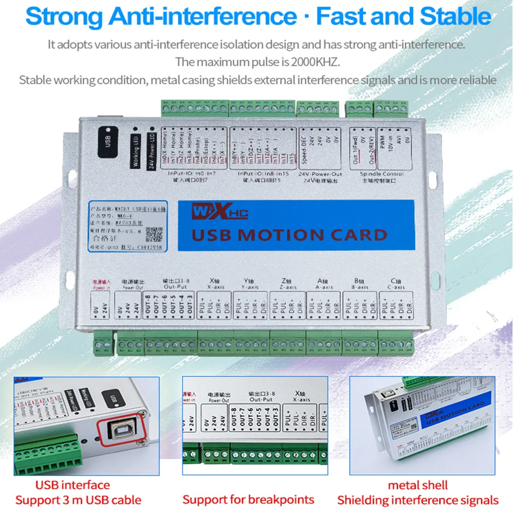 

XHC Factory Sale 2000KHZ 3 Axis Mach3 CNC Remote Control Card Mach3 Controller Board Breakout Board Support Servo Stepper Motor