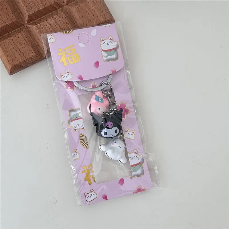 

Kawaii Kulomi My Melody Hello Kitty Cinnamoroll Sanrio Student Cute Cartoon Jingle Keychain Schoolbag Pendant Gift for Kids