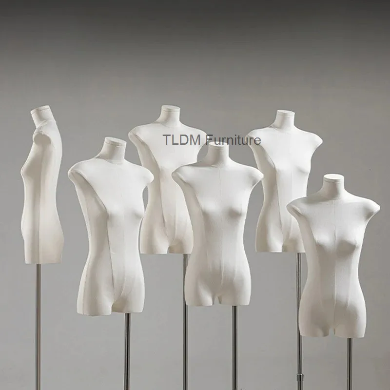 

Korean Style Slim Female Mannequin, Flat Bust Half-Body Dress Form with Display Stand for Clothing Store Window JT40M
