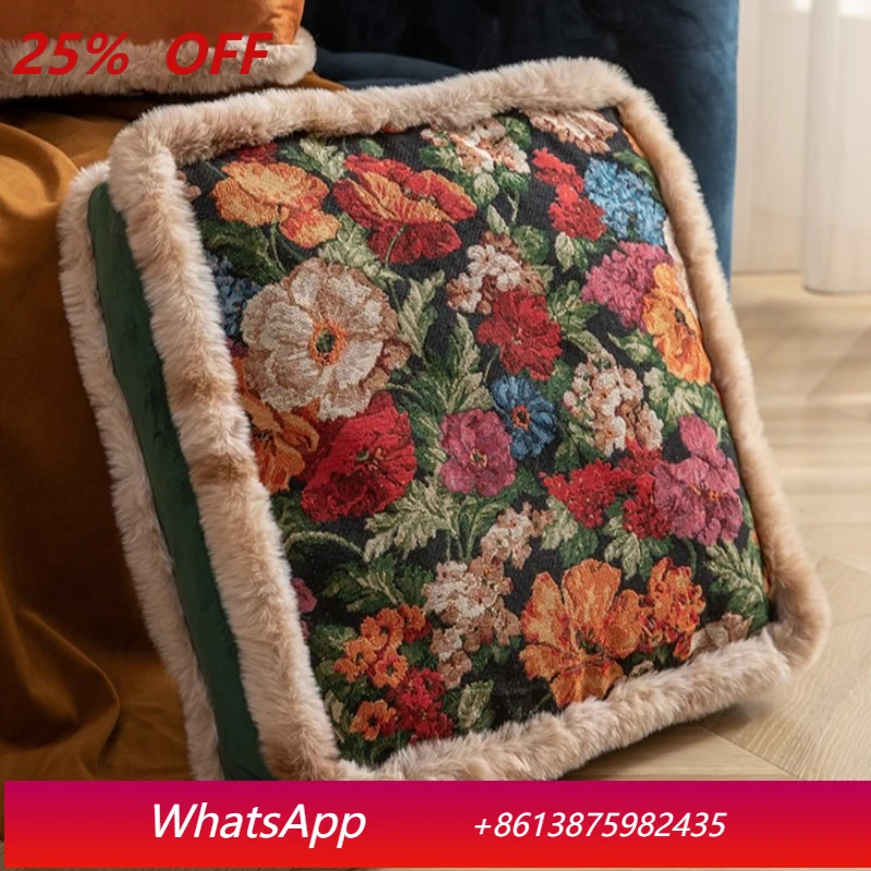 

LTT light luxury thickened sedentary pastoral retro square floor backrest waist cushion