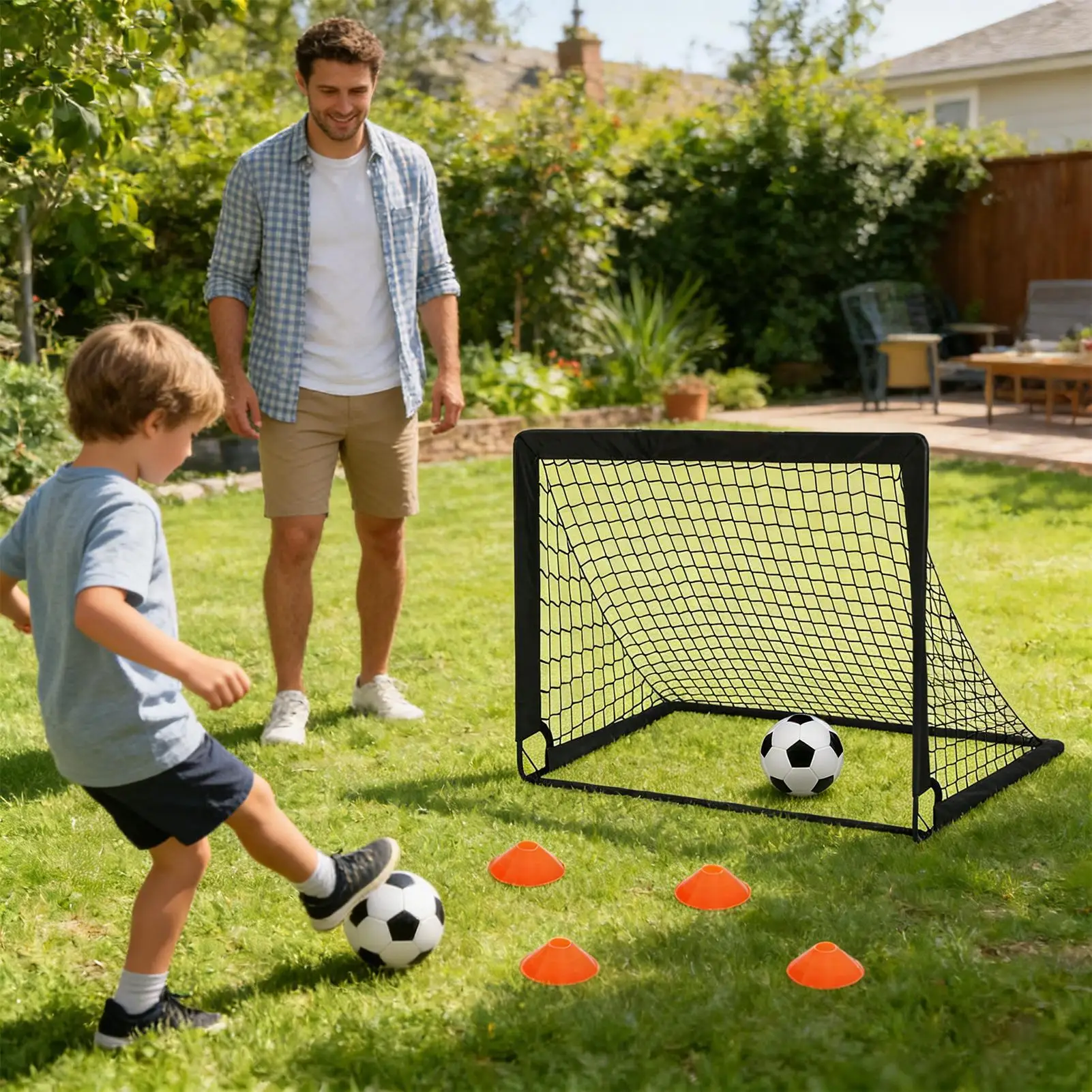 

Kids Soccer Goal 120 X 90cm Sports Practice Equipment 2 Pieces Soccer Goals For Backyard With Ball Target And Cones For Play