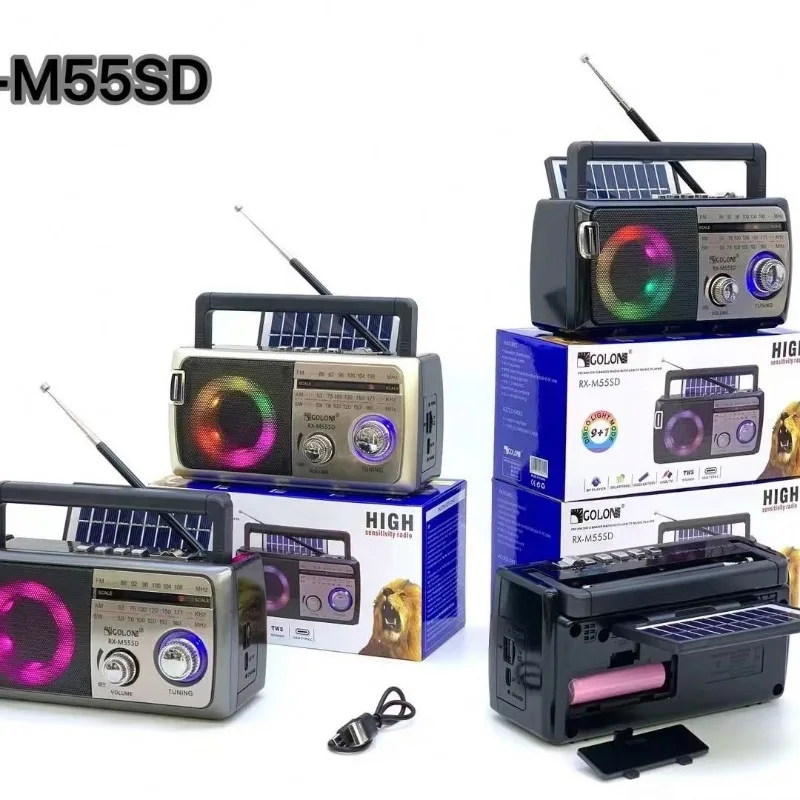 Vintage Disco Light Przenośne radio AM/FM/SW 3-pasmowe radio Głośnik energii słonecznej Odbiornik radiowy o wysokiej czułości USB/TF z kablem typu C