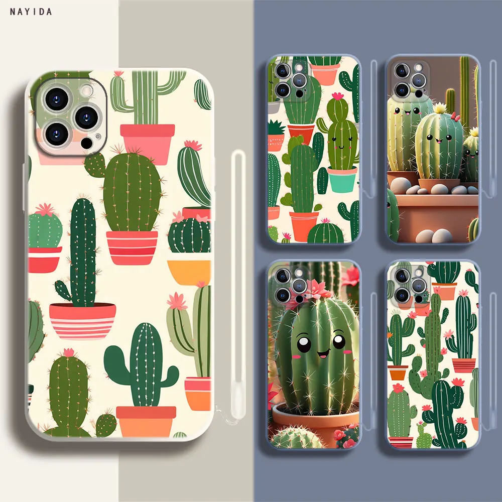 Soft Silicone Phone Case For Apple iPhone 15 14 13 12 11 Pro X XS Max XR Plus Mini Cover Cactus cute