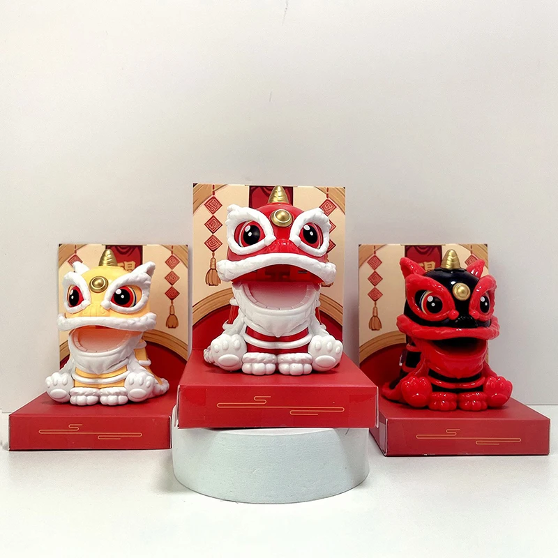 Mascot Ornament Chinese Style Lucky Dancing Lion Model Solar Powered Home Decoration Holiday Gifts Bring Wealth Good Fortune