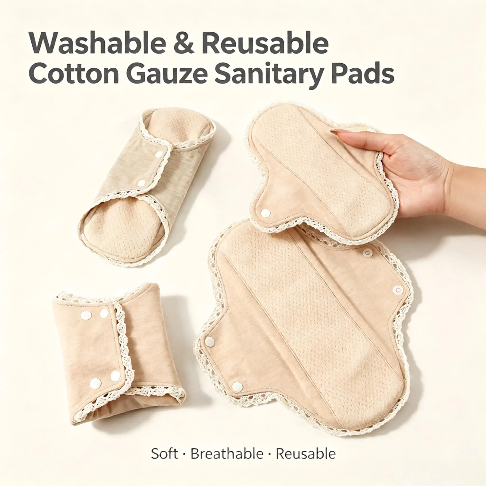 5Pcs Washable Cotton Sanitary Pads Leakproof Cloth Diaper Liners Reusable Breathable Menstrual Pads Waterproof Soft For Women