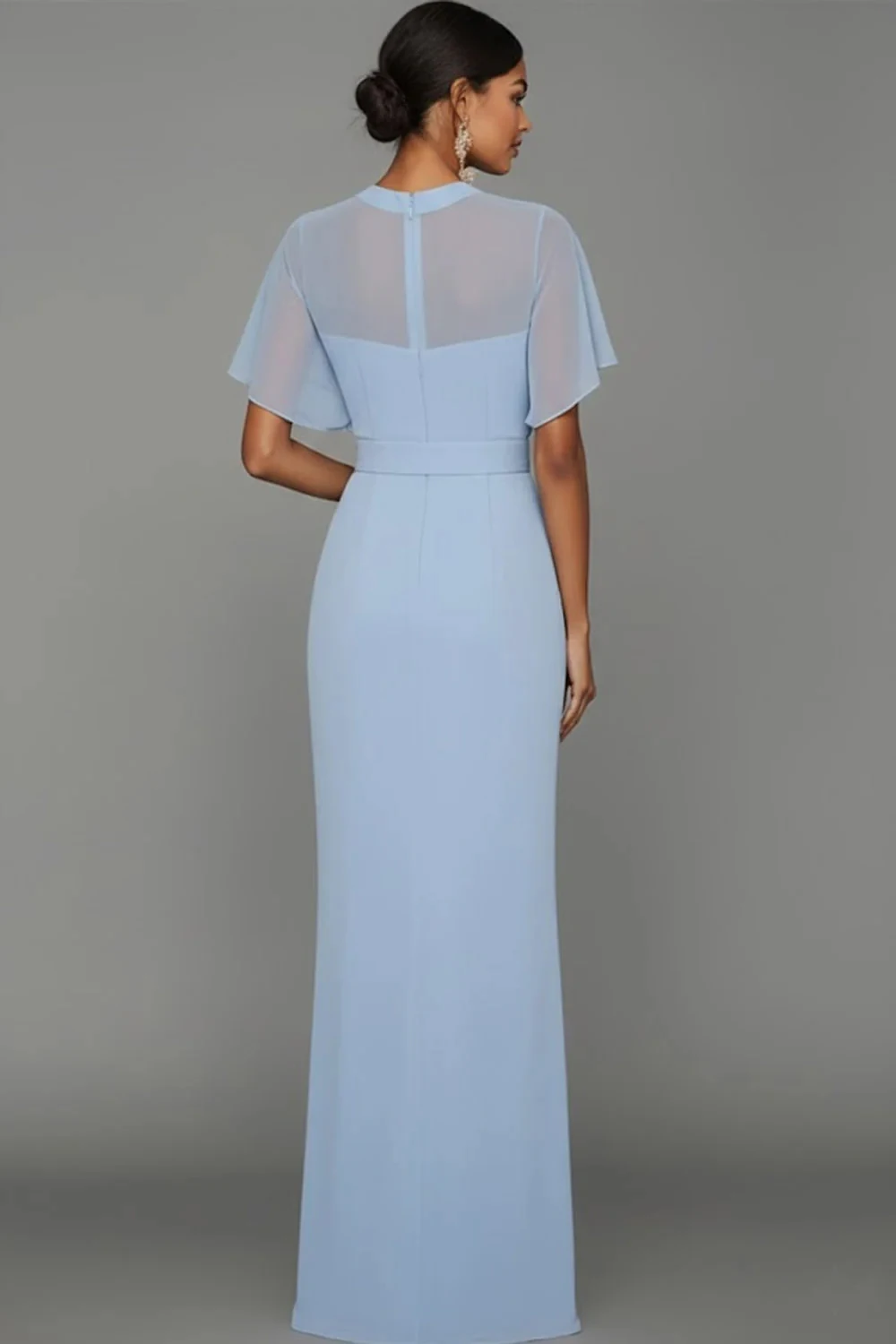 Customized Simple Chiffon Pleat Sash Straight High Collar Long Dresses Evening Dresses Sizes Available Elegant Classic Matching