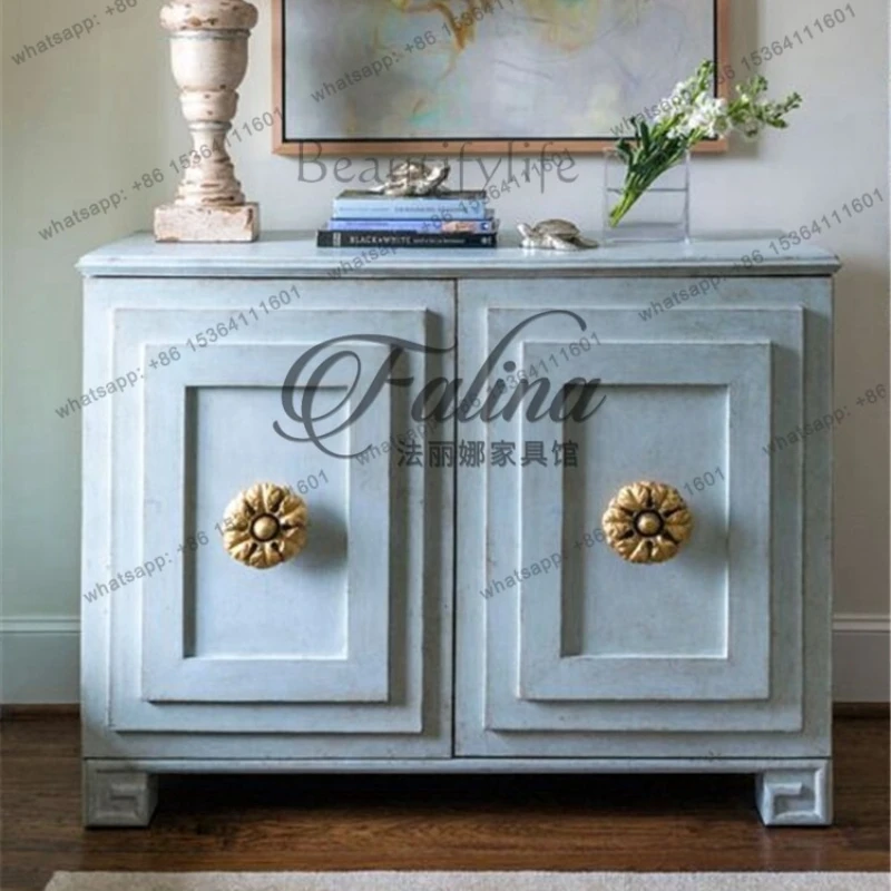 

French retro solid wood porch cabinet integrated with old Nordic decorative shoe cabinet