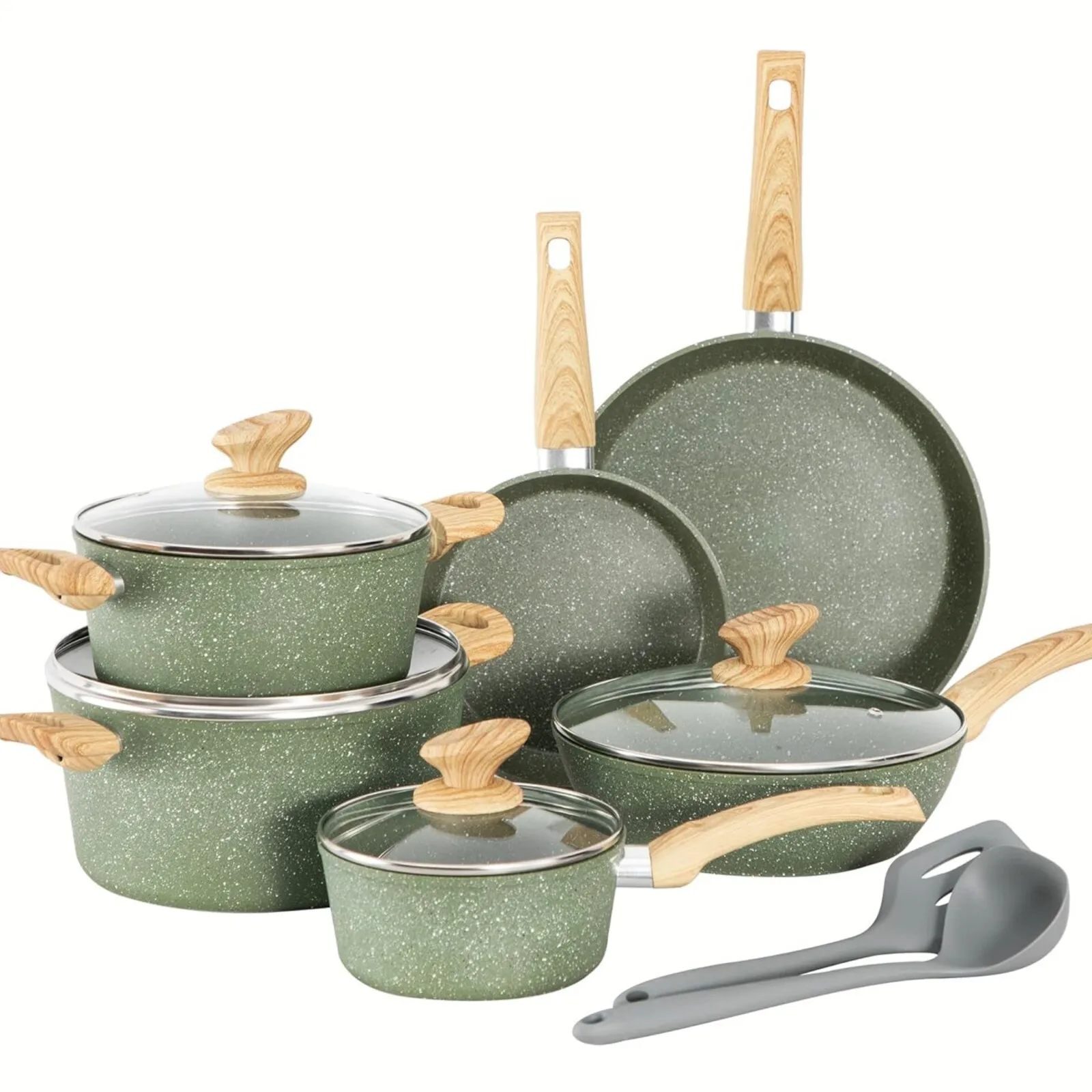 طقم أواني طهي للمطبخ مكون من 12 قطعة، طقم أواني ومقالي غير لاصقة من الجرانيت مع غطاء #1