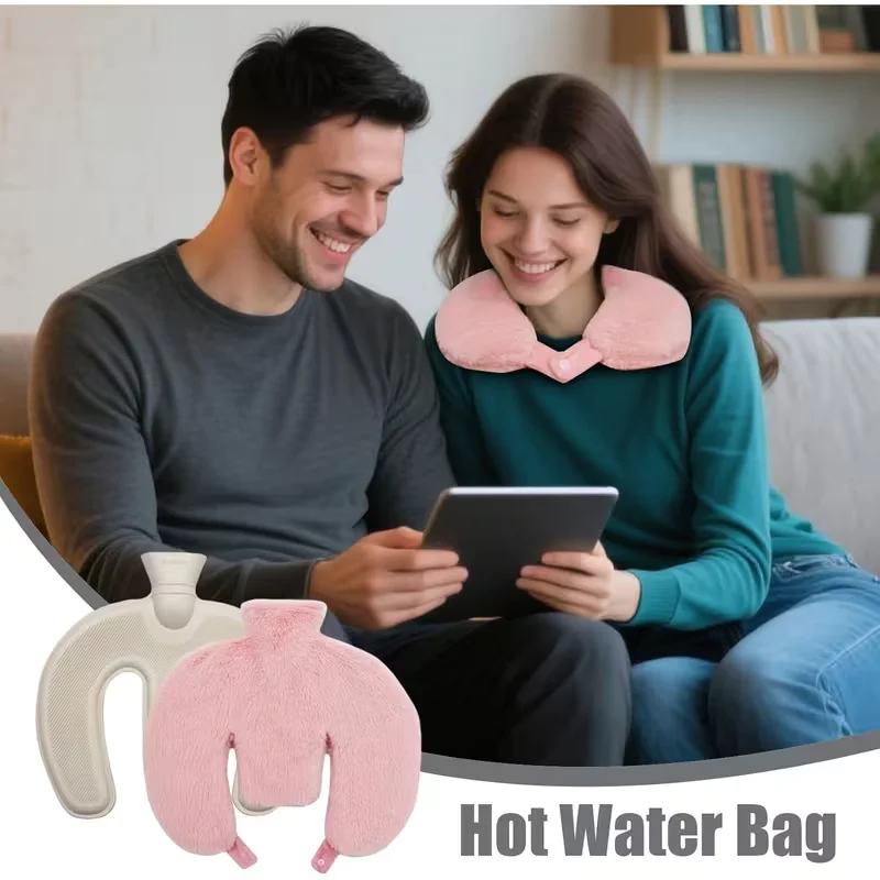 Winter Hot Water Bottle U Shaped Neck Heating Wrap Reusable Plush Warm Hand Pocket for Cold Weather