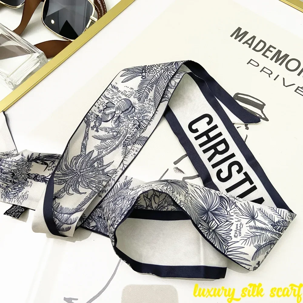 NEW Spring Luxry Design Women Silk Ribbon Scarf Handbag Handle Wrap Bag Ribbon Scarf Women Girls Head Hair Wrist Ribbon  Bag image 5