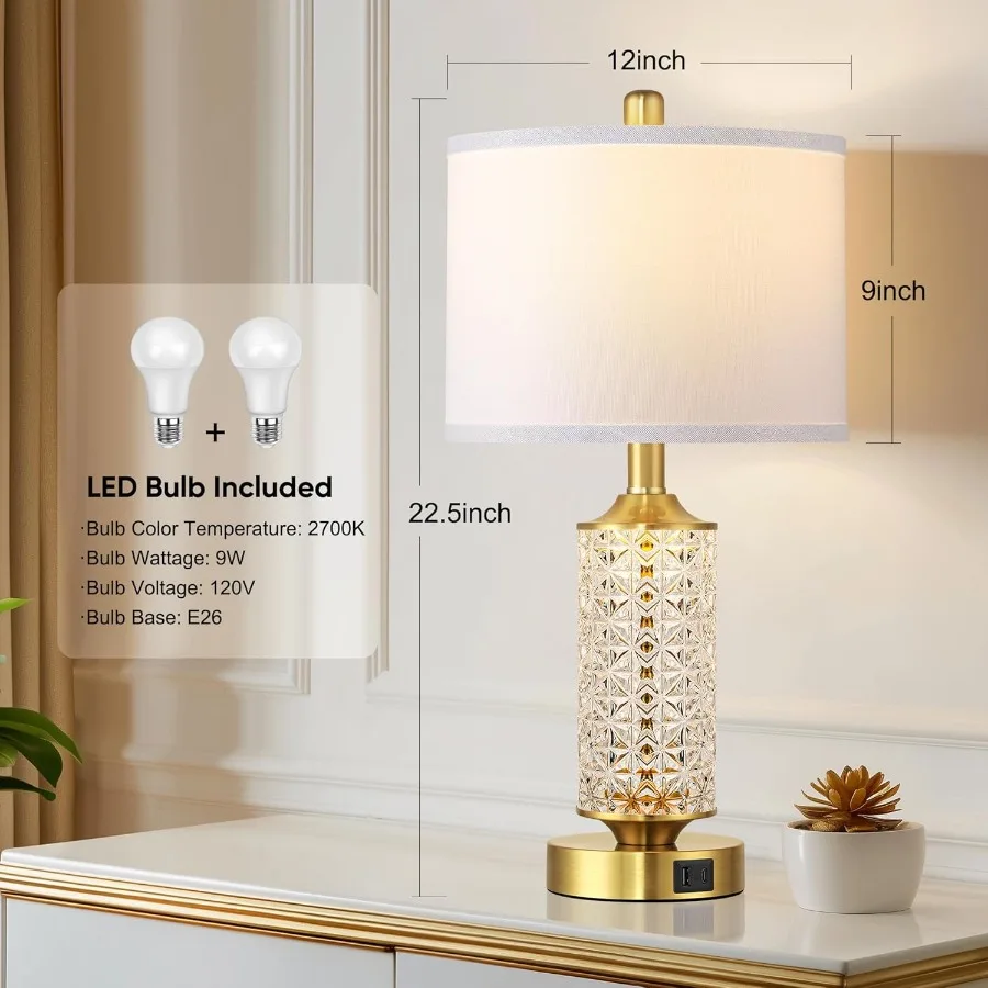 مجموعة من 2 مصابيح طاولة مع منافذ USB A + C مصباح بجانب السرير حديث مع ضوء ليلي LED مصباح بجانب السرير لمصابيح منضدة غرفة النوم