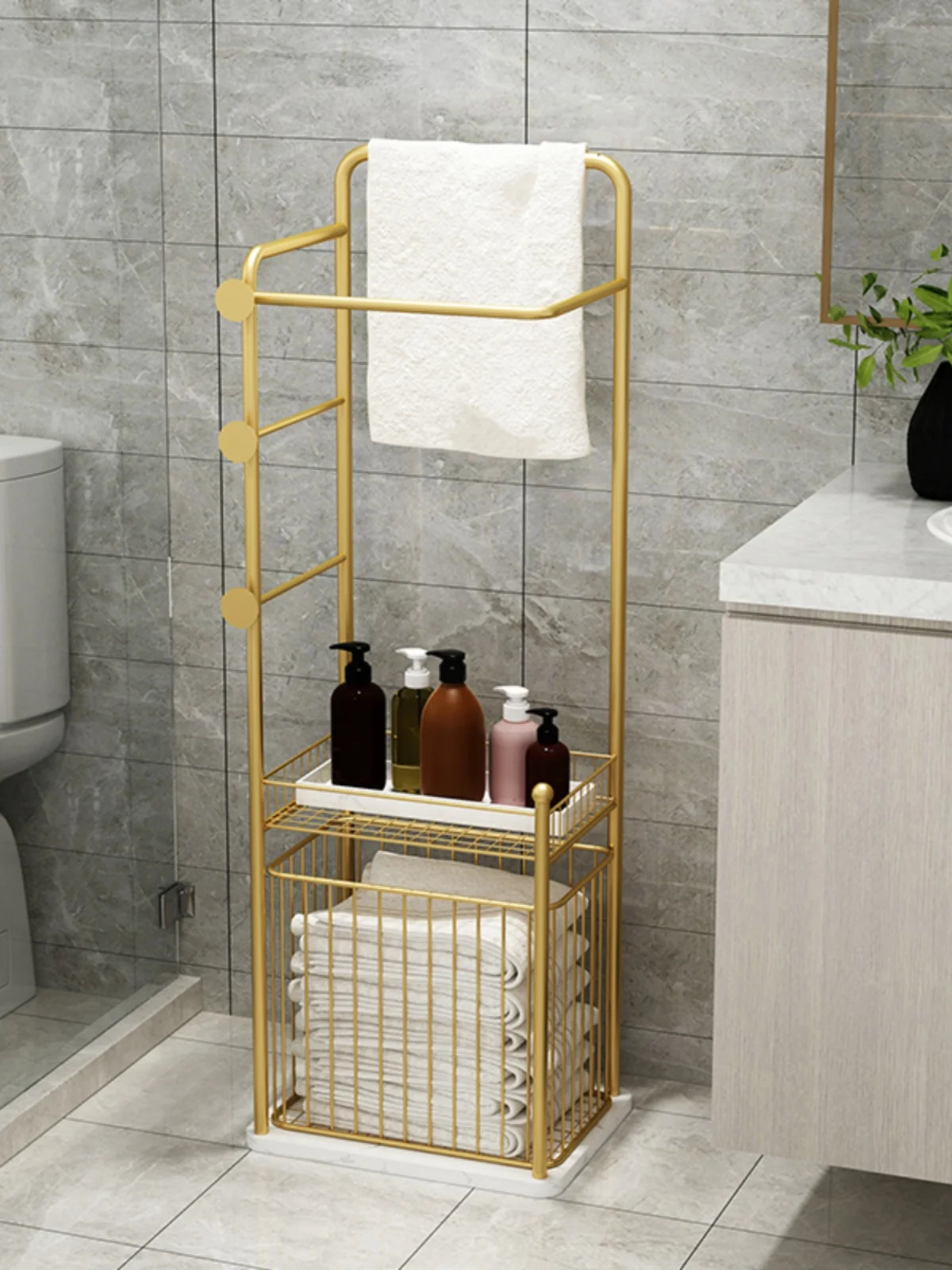 Bathroom Shelf Household Wash Table Towel Rack Floor to Floor Bath Towel Rack Toilet Multi-layer Storage Rack