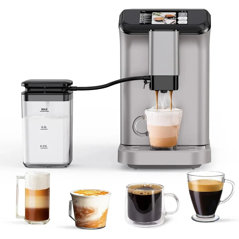

TFT Touch Screen Automatic Espresso Machine, 20 Bar Coffee Machine With Grinder, Espresso Maker With Automatic Milk Frother