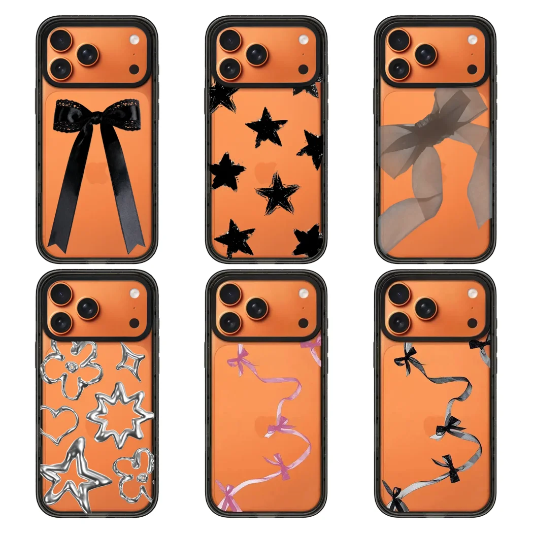 

Black Bowknot Star 2.0 Acrylic Black Border Phone Cover for IPhone 12 13 14 15 16 17 Pro Max Case for IPhone 17 Air