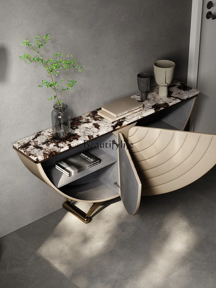 Light Luxury Console Villa Entrance Wall Side View Marble Console Tables