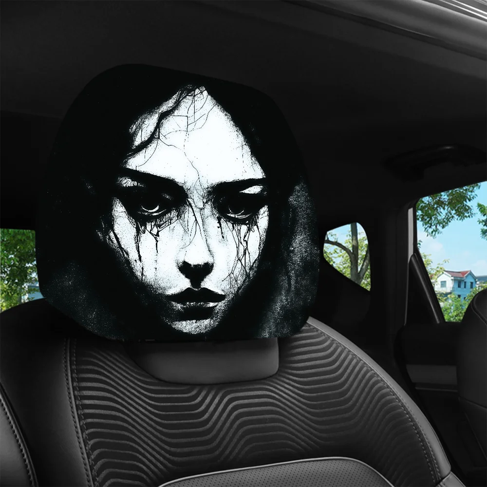Faceless Long-Haired Female Ghost CarHeadrestCover,Great for Festive Quirky Decoration,Universal Fit for Most Cars HeadrestCover