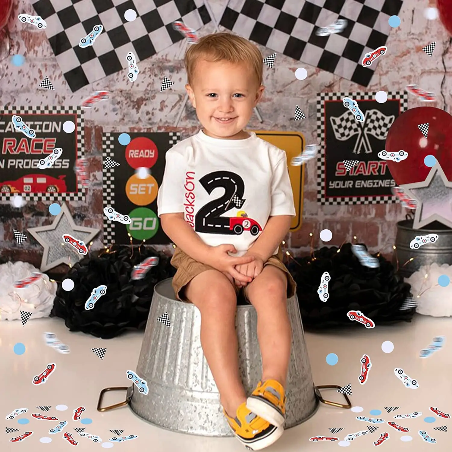 Vintage Race Car Birthday Party Decor, Confetti Table Decor, Retro Let\'s Go Racing Scatter, Baby Shower, Fast One Two, 200Pcs
