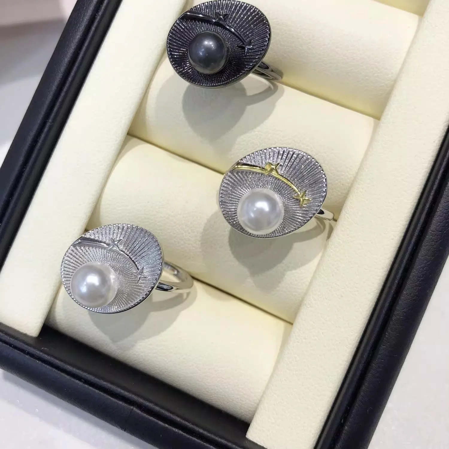 MeiBaPJ 6mm Freshwater Pearl Star RING Fashion Holder Ring DIY 925 Silver Setting Fine Wedding Jewelry for Women