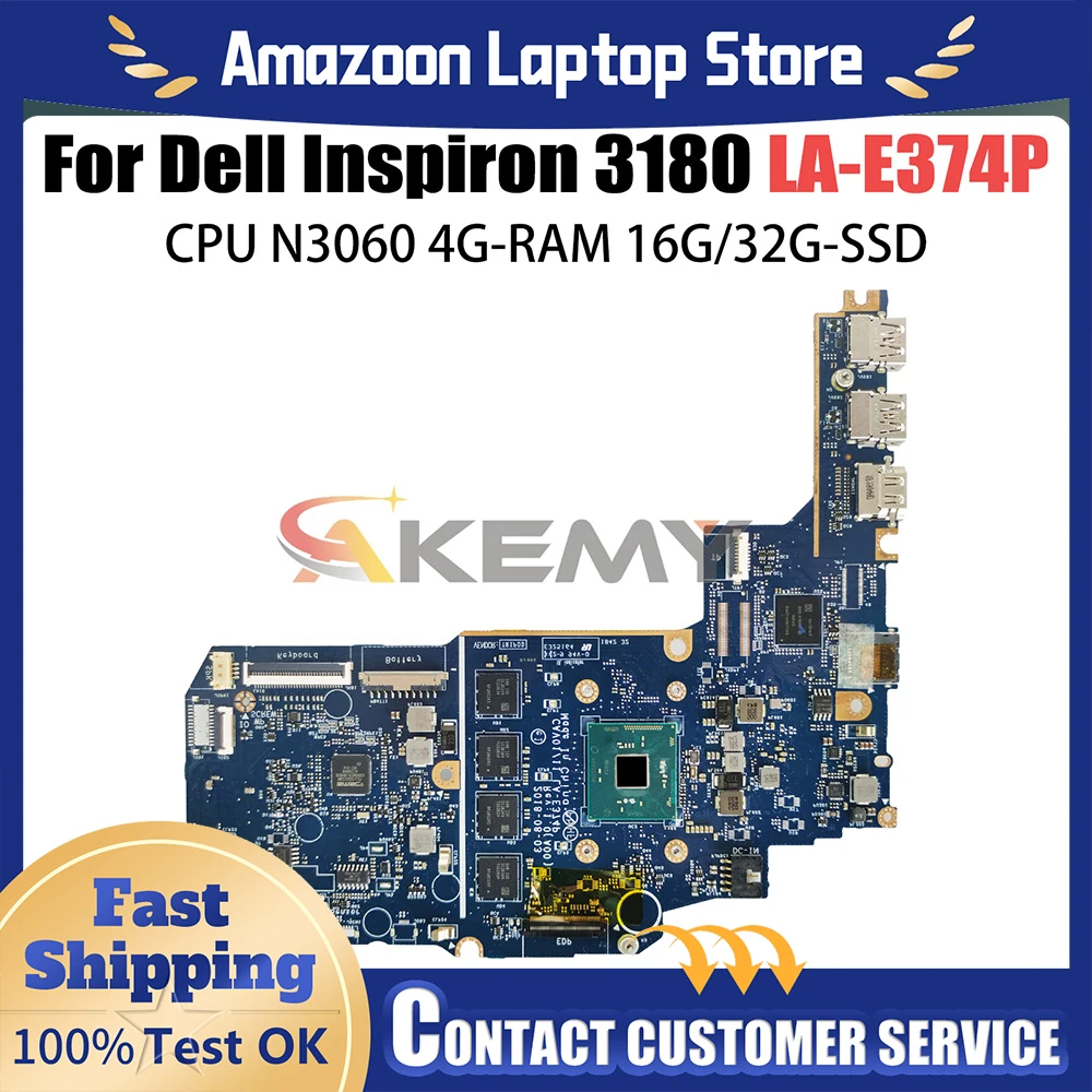 

Материнская плата для ноутбука Dell Inspiron 3180 CN-0JMNGV LA-E374P с процессором N3060, 4 ГБ ОЗУ, 32 ГБ-SSD, материнская плата для ноутбука, 100% протестировано, ОК