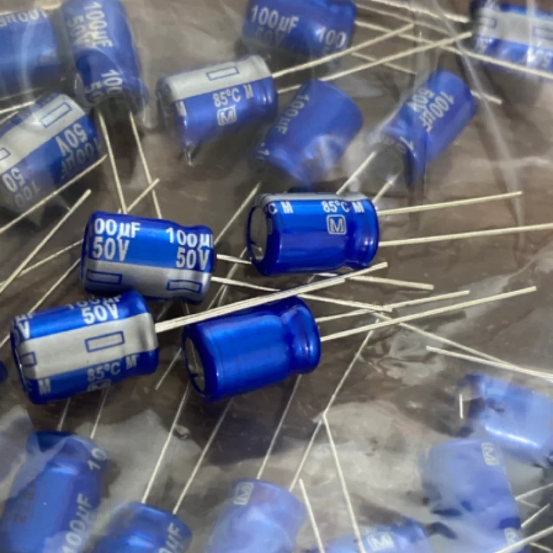 

10PCS-100PCS 100UF 50V Fever Sound Capacitor 50V100UF 8 * 12 AM Flash Blue Robe