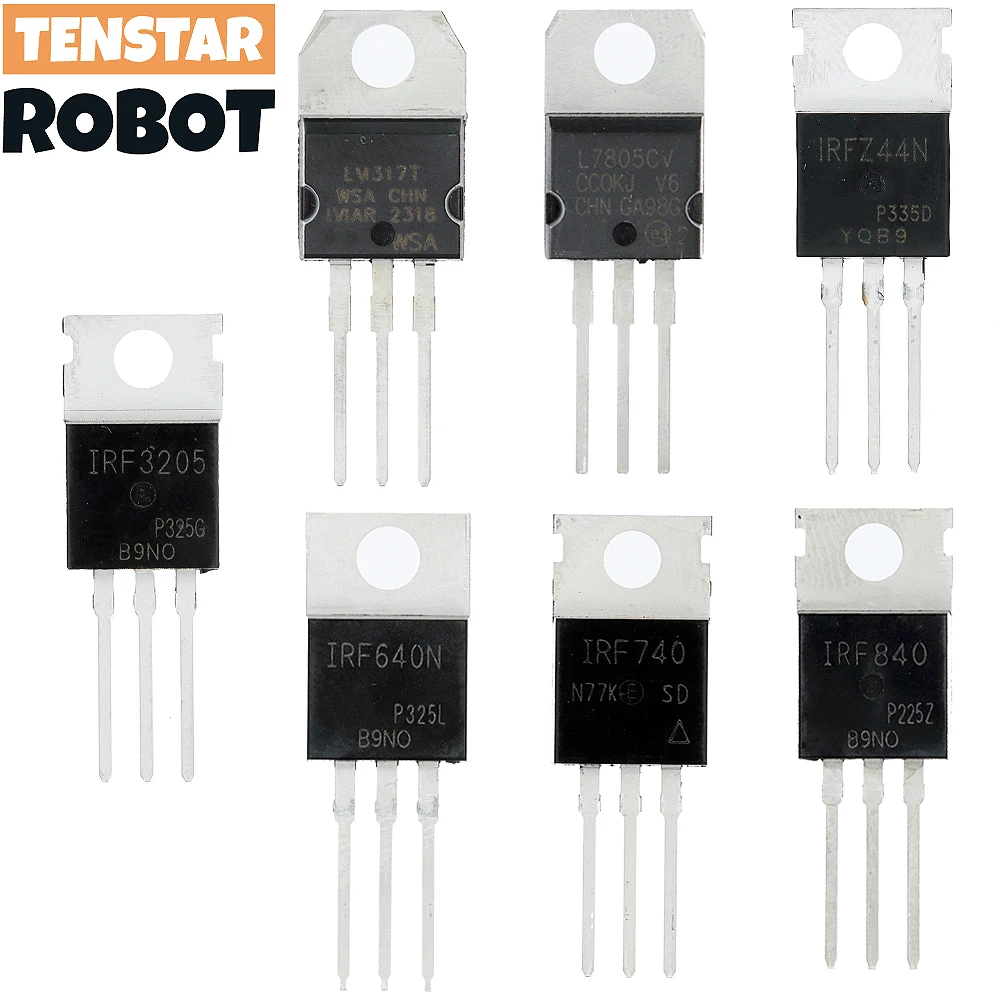 10pcs LM317T L7805 IRF640 IRF740 IRF840 IRFZ44N IRF3205 Transistor TO-220 Voltage Regulator L7805CV MOSFET IRF640N