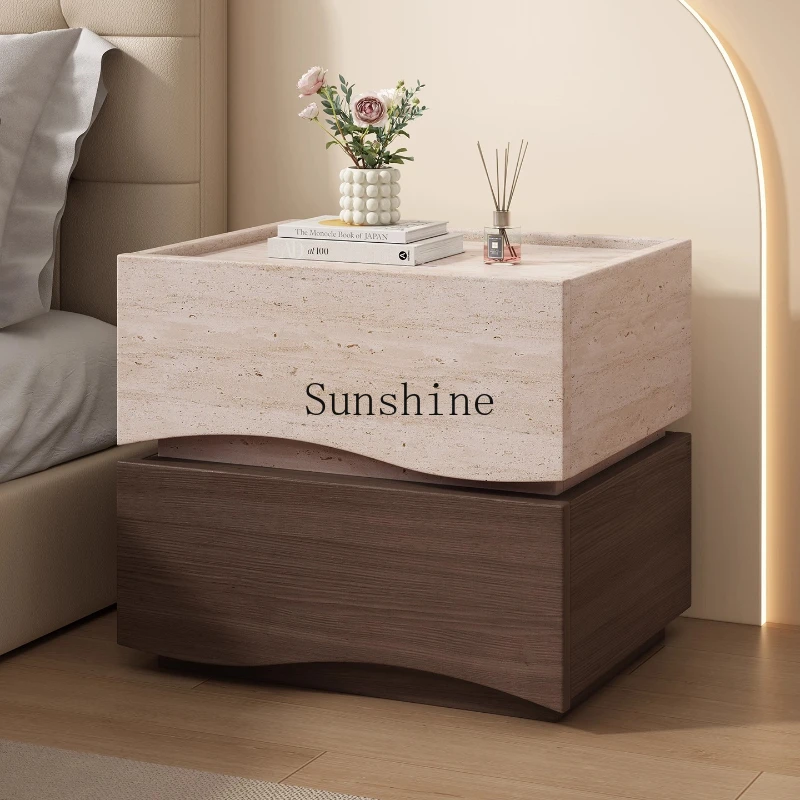 Minimalist hole stone pattern paint-free board bedside table solid wood smart lock light luxury high-end bedroom home