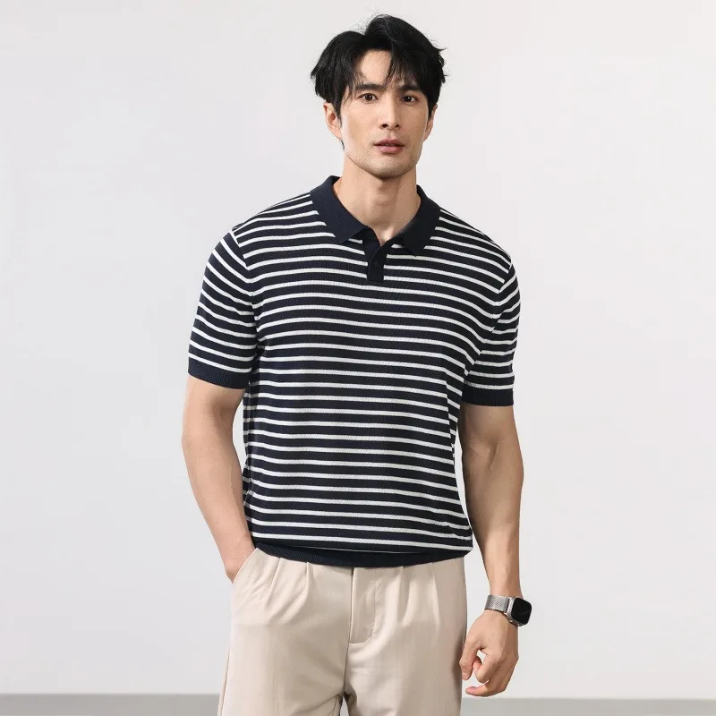 

Retro Striped Short Sleeved Polo Shirt T-shirt for Men Summer New Fashion Business Casual Men's T-shirt Tops Men Clothing