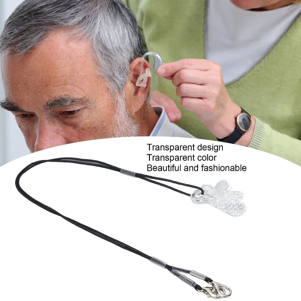 Portable Anti Lost Hearing Aid Lanyard Transparent Clip Adjustable Hearing Aid Strap Black Rope Hearing Aid Holder for Elderly