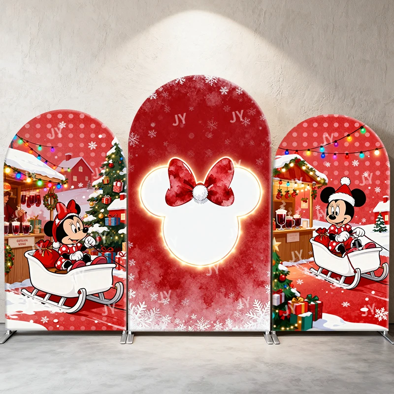 

Minnie Mouse Christmas Arch Backdrop Cover Holiday Party Decor Disney Photo Booth Props for Kids Birthday Xmas Event Supplies