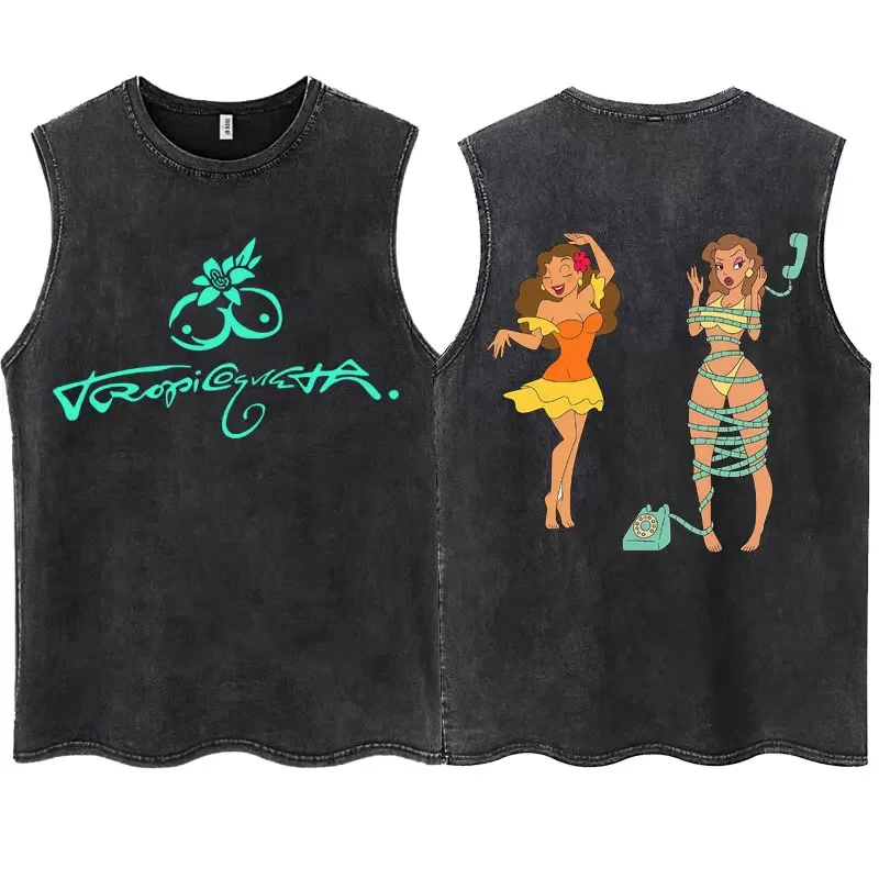 Singer KAROL G 2025 New Album Tropicoqueta Washed Tank Tops Men Women Fashion Sleeveless T Shirt Casual Oversized Cotton T-Shirt