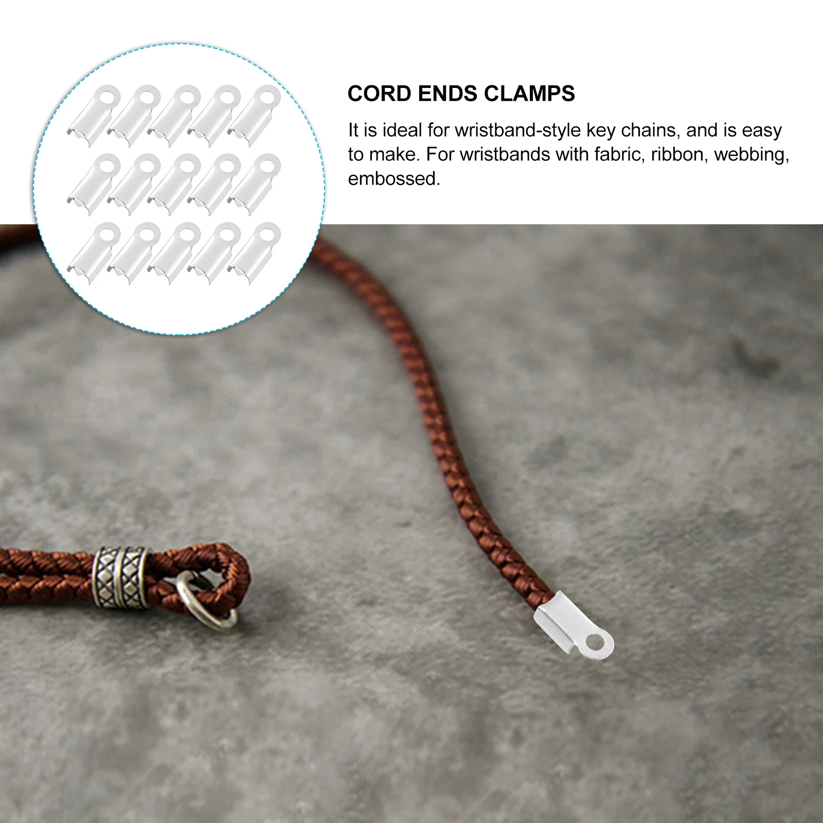 

500pcs Glossy Side Clip Cord Ends Stainless Steel Silver Jewelry Making Ribbon Crimps Clamps Lightweight Portable DIY Bracelets