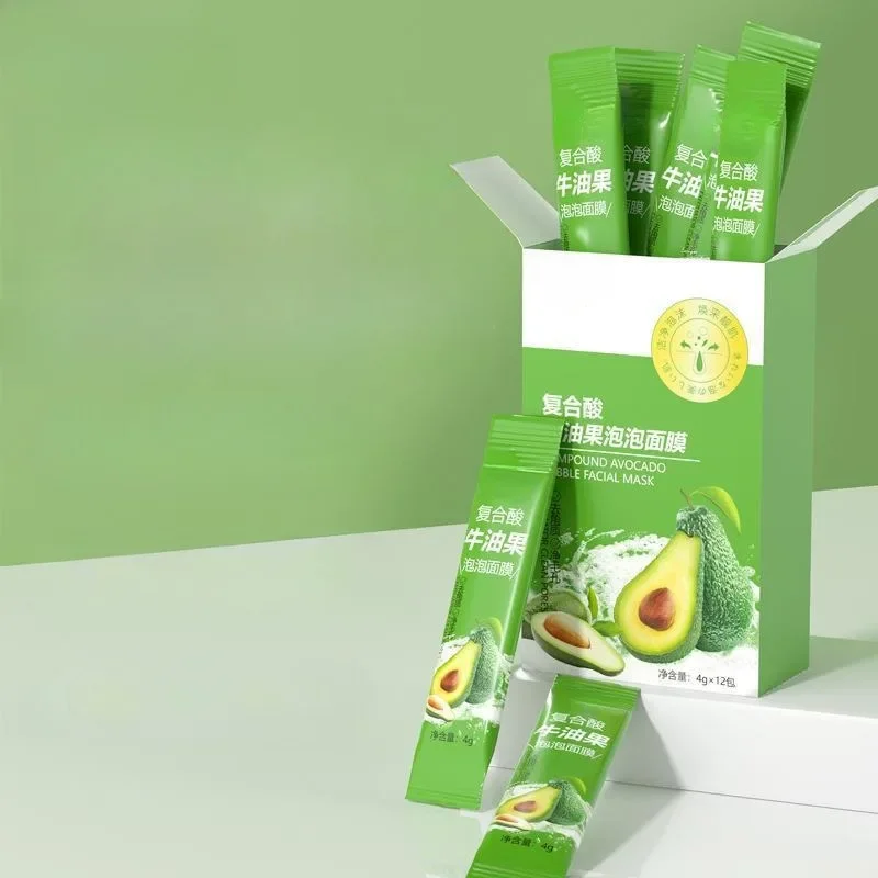 4g*12Pcs/Box Avocado Foam Mask Pore Purification Deep Clean Oil Control Brightening Foam Mask Smooth Delicate Skin Safari Suit