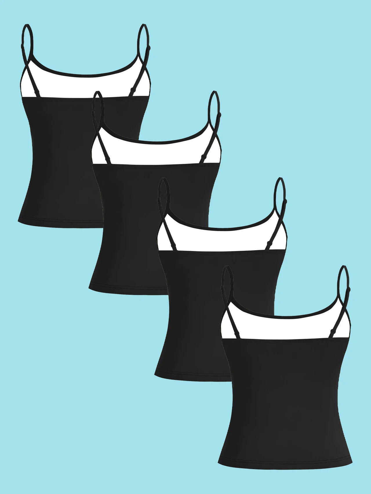 Women's 4-Pack Printed Camisole Tops with Simple Sketch Designs of Skulls Holding Coffee, Halo Skulls, Skulls Holding Bouquets, and Minimalist Full-Body Skeleton Patterns, Slim-Fit, Flattering, Sleeveless Outerwear Tops
