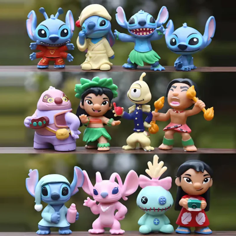 

12pcs Anime Figures Stitch Doll Cartoon Stitch Toys Ornaments Micro Landscape Cake Decoration Model Pvc Figure Kid Birthday Gift