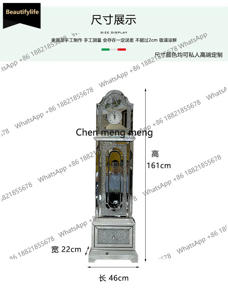 B567 European floor-to-ceiling clock hotel lobby crystal clock living room glass decorative locker