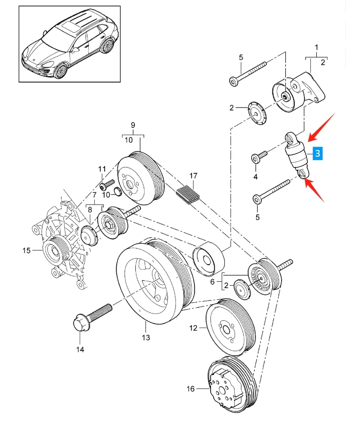 94810226175 94810226121 94810226100 Drive Belt Tensioner for Porsche Macan Panamera Cayenne