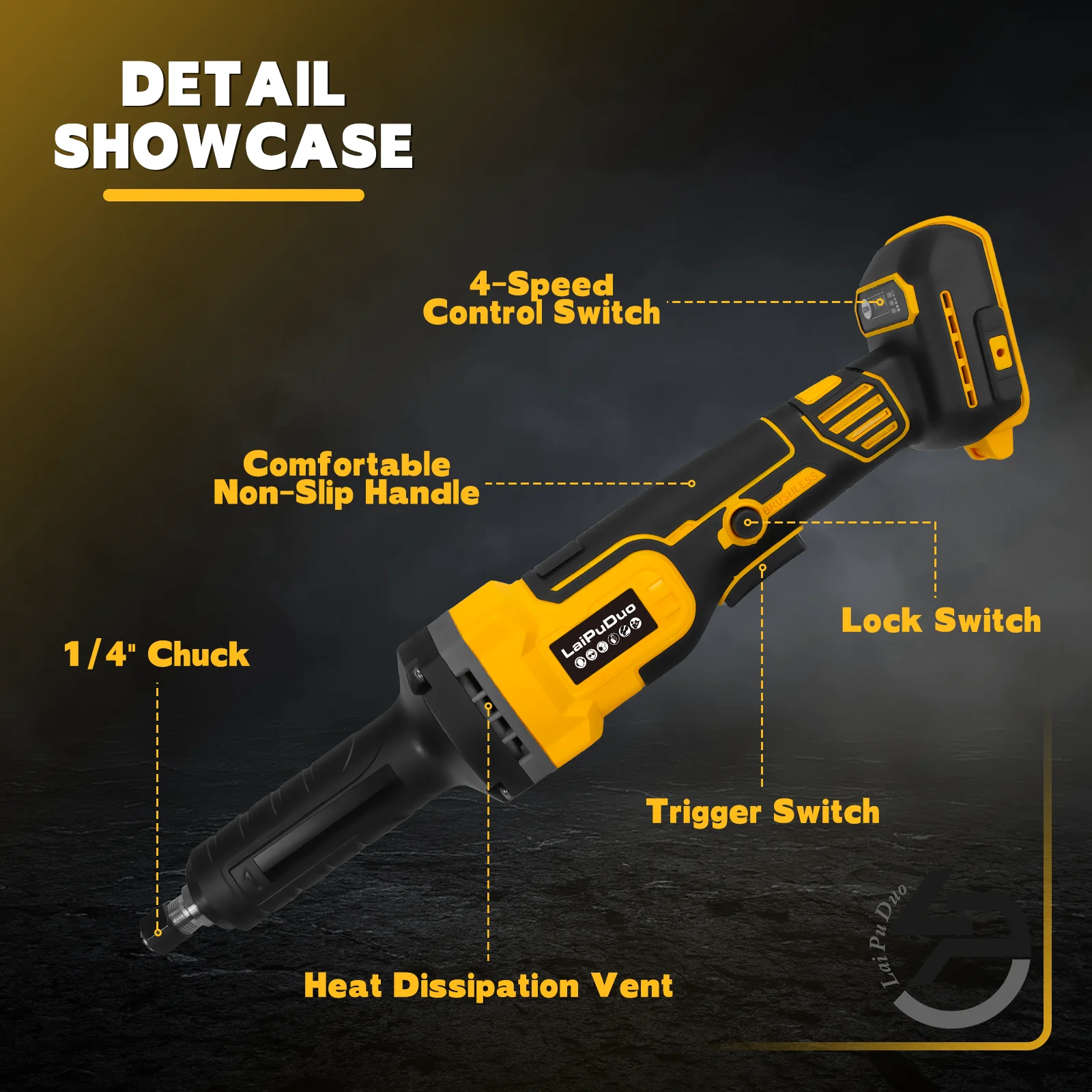 Brushless Electric Die Grinder 4 Variable Speed Cordless Grinder Metal Grinding Polishing Deburring For Dewalt 20V Battery Pin
