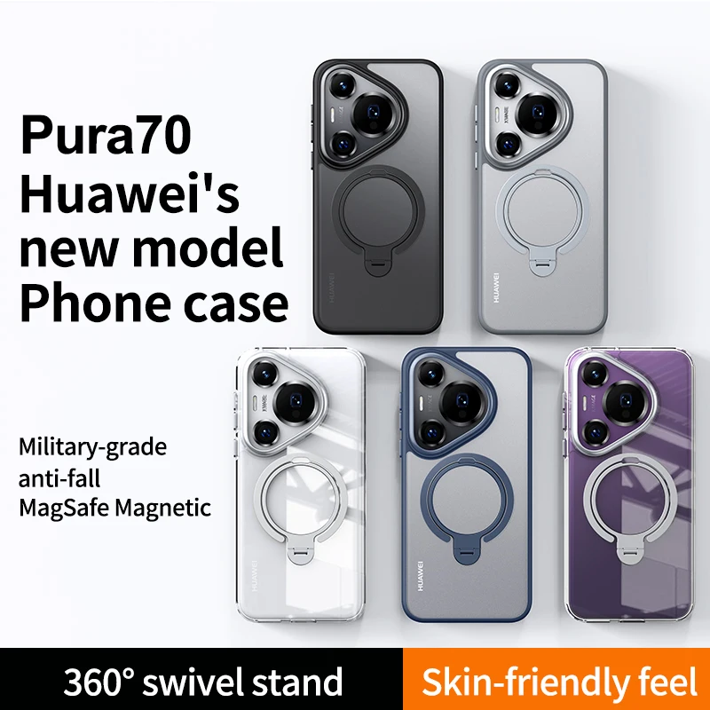 Dual Metal Rings Magnetic Case For Huawei Pura 70 Ultra P70 Pro+ Plus Matte Cover 360 Degree Rotation Stand For Magsafe