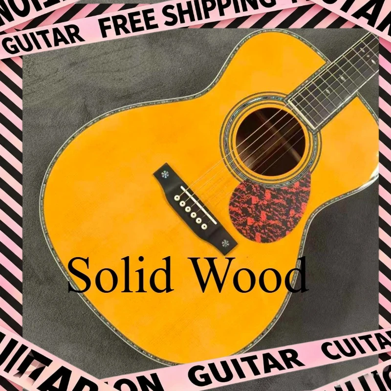 40 Inch OM Peach Blossom Core Solid Wood Ebony Neck with Crisp Sound Novice Folk Acoustic Guitar Delivery Included Beginner