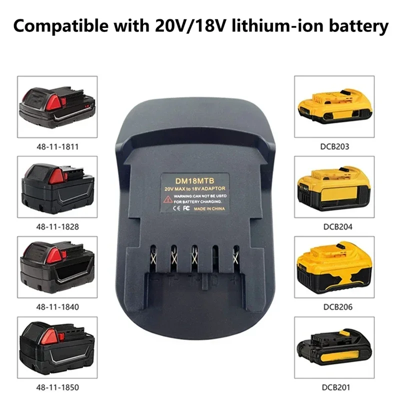 Battery Adapter DM18MTB for Dewalt/for Milwaukee 18/20V Batteries Convert To for Metabo 18V Lithium Battery Power Tools Use