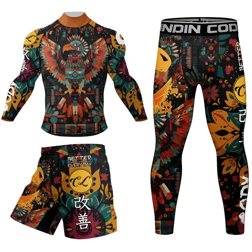 Imagen 1 del producto Goma Anti Cody Lundin Mma Rash Guard Kick boxing Muay Tait pantalones cortos caja para correr traje deportivo Rushguard para hombres camiseta + pantalones conjuntos