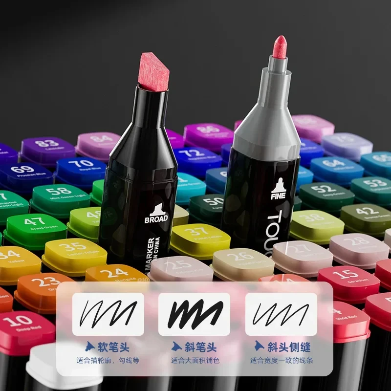 12-80 Color Oil Double Pointed Markers Set for Drawing Professional Coloring Pen Manga Highlighter Manga Art Supplies for Artist