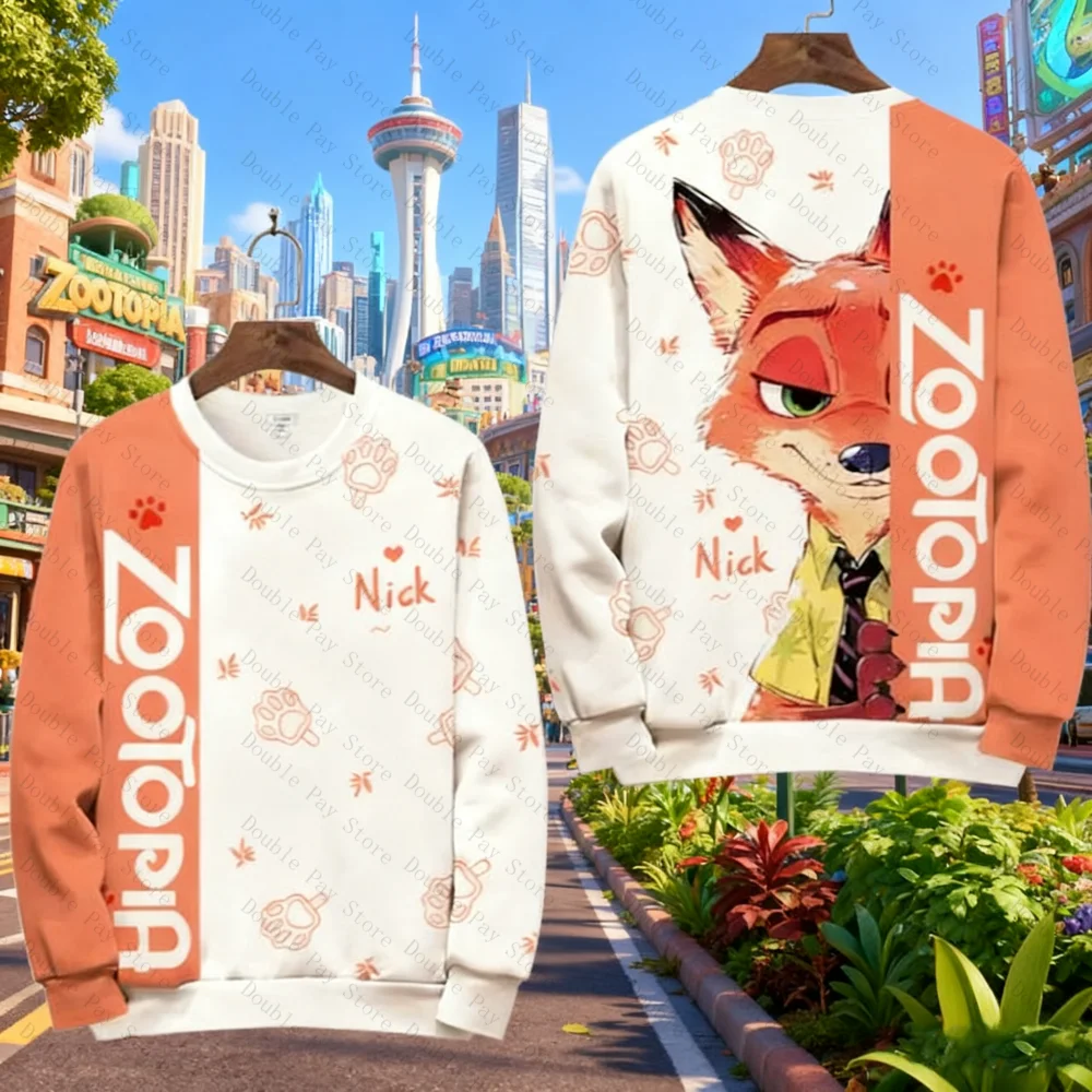 سويت شيرت رجالي Zootopia Judy Nick أنيمي البضائع برقبة دائرية وأكمام طويلة بلوزات بمقاسات كبيرة للخريف والشتاء #1